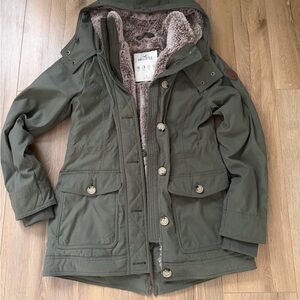 Hollister Olive Green Parka with Faux Fur